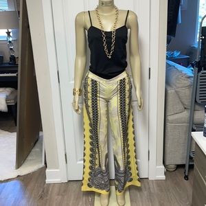 Yellow multi color wide leg  stretch pants.